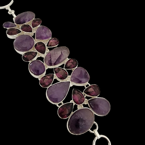Amethyst statement silver gemstone bracelet chunky purple plum genuine Q05 - Picture 12 of 12